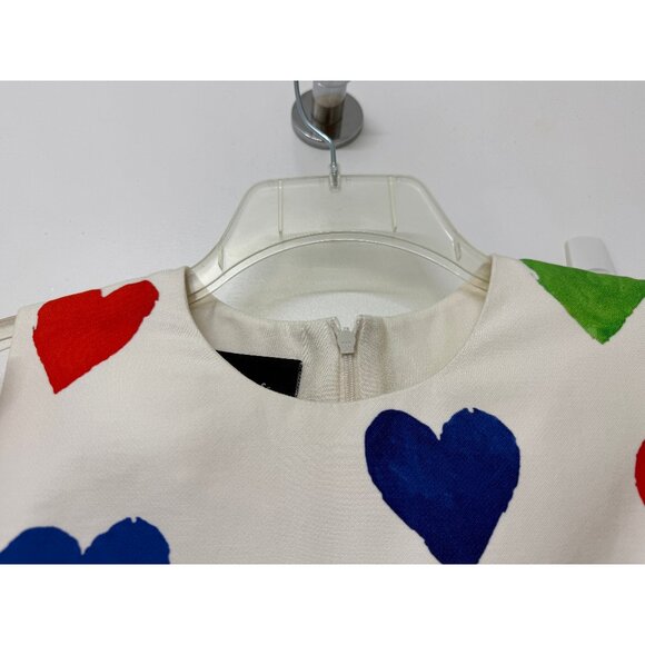 Akris Hearts Print Sheath Dress Cotton Silk White Rainbow Painterly Colorful 4 - Picture 4 of 16